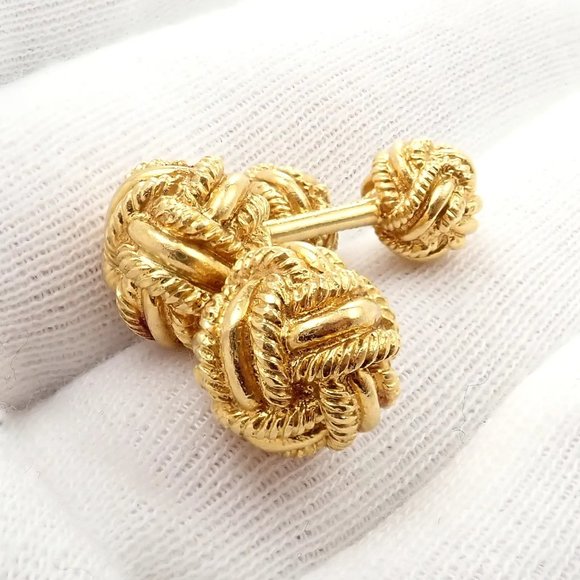 Rare! Vintage Tiffany & Co. 18k Yellow Gold Schlumberger Rope Knot Cufflinks - Picture 8 of 11